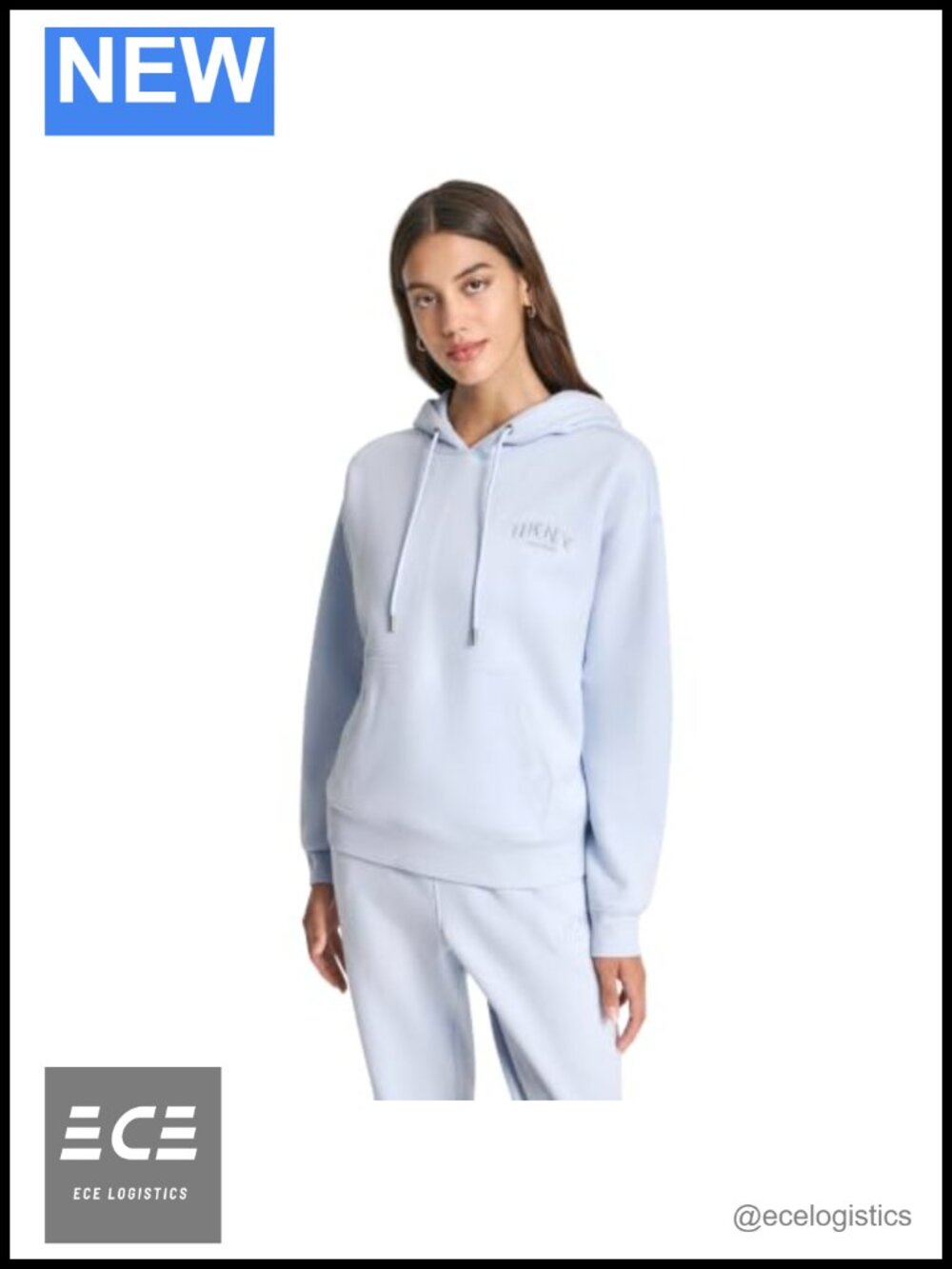 DKNY Varsity Embroidered Logo Fleece Hoodie Sweatshirt With Kanga Pocket